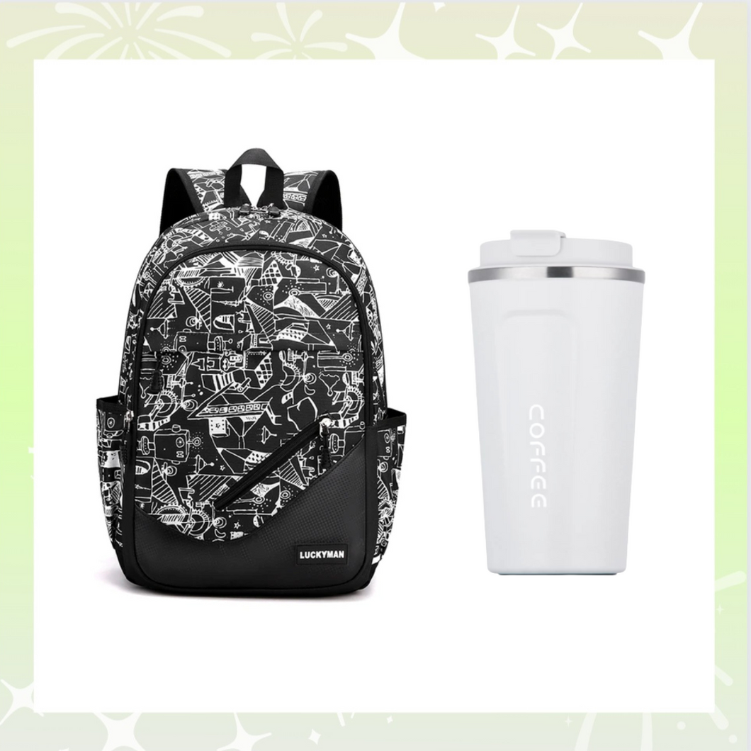 School bag + coffee mug